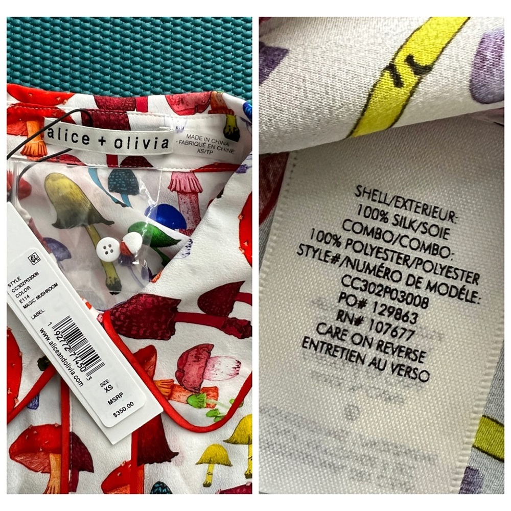 Alice + Olivia Willa Multicolored Mushroom Print Piped Placket Top - Picture 12 of 13